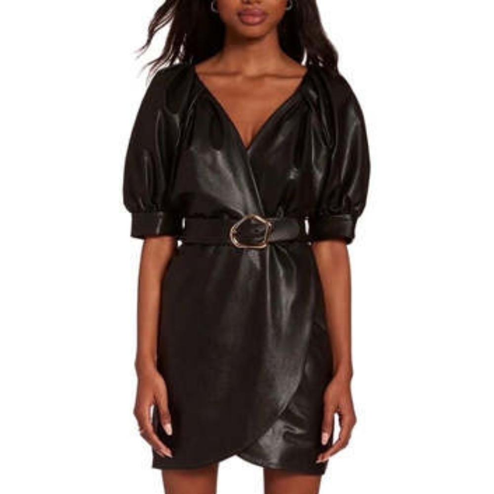 NWT Amanda Uprichard Durand Faux Leather Dress in Black Size Women's XS $224 - Picture 3 of 13